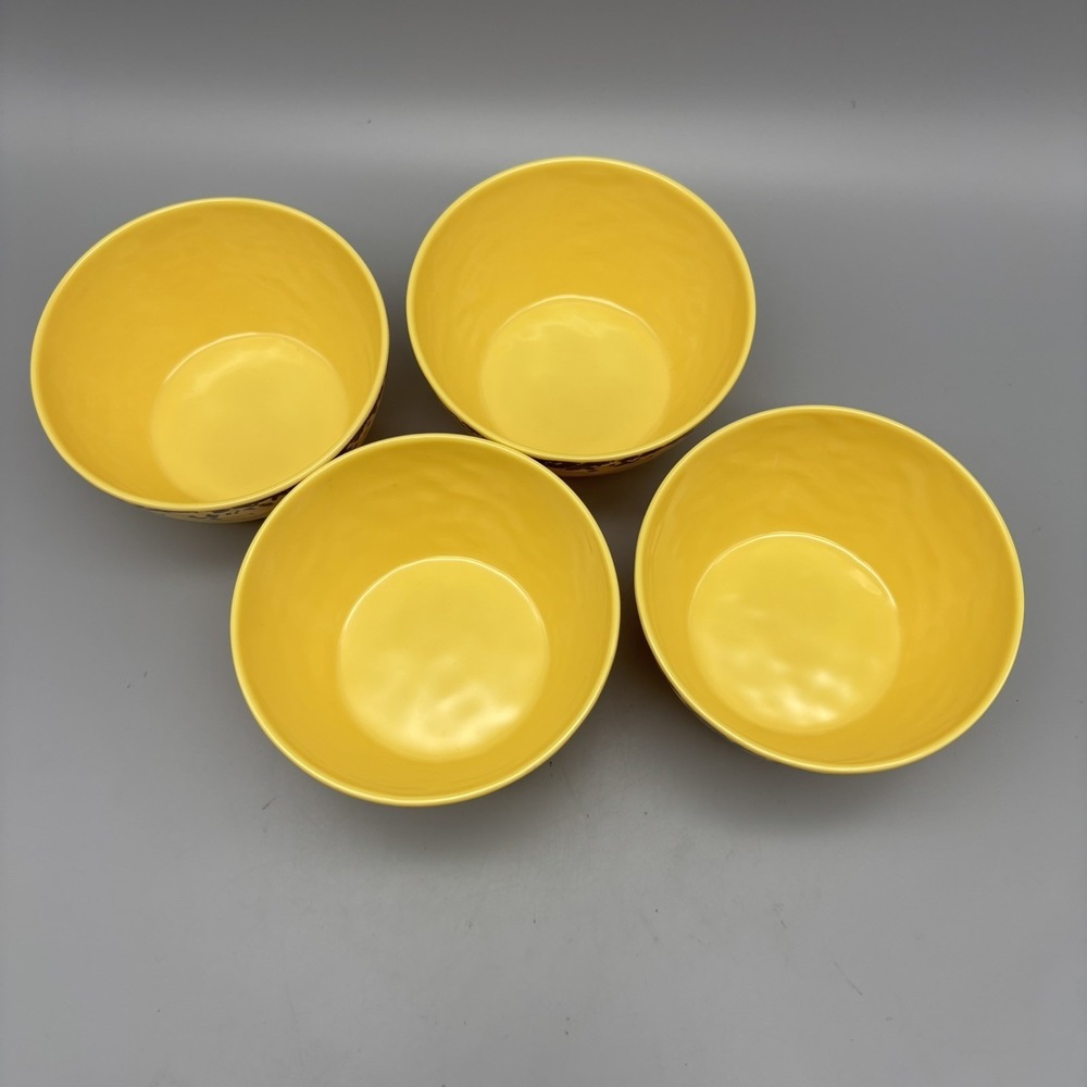 Cynthia Rowley Yellow Medallion Scroll Melamine Condiment Dip Bowls Set of 4 - Picture 2 of 7